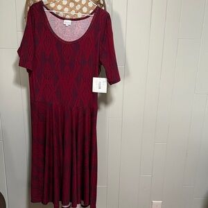 LuLaRoe Burgundy Geometric Midi Dress